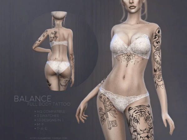 Balance Full - Sugar Owl Sims 4 Full Body Tattoos
