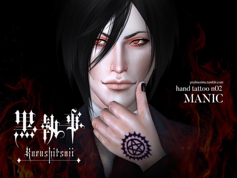 Hand Tattoo MANIC - Black Butler Pralinesims sims 4 tattoo