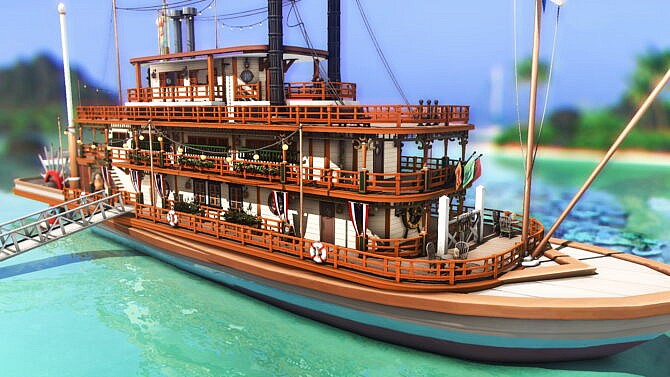 Floating Restaurant Vintage Boat by plumbobkingdom at Mod The Sims 4