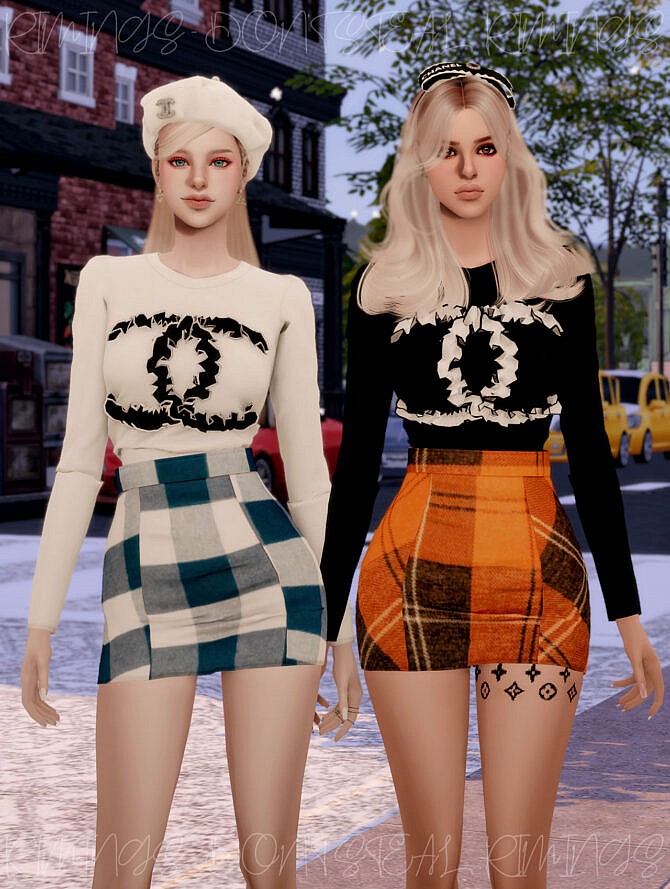 Frill Logo T-shirts & Check Short Skirt at RIMINGs