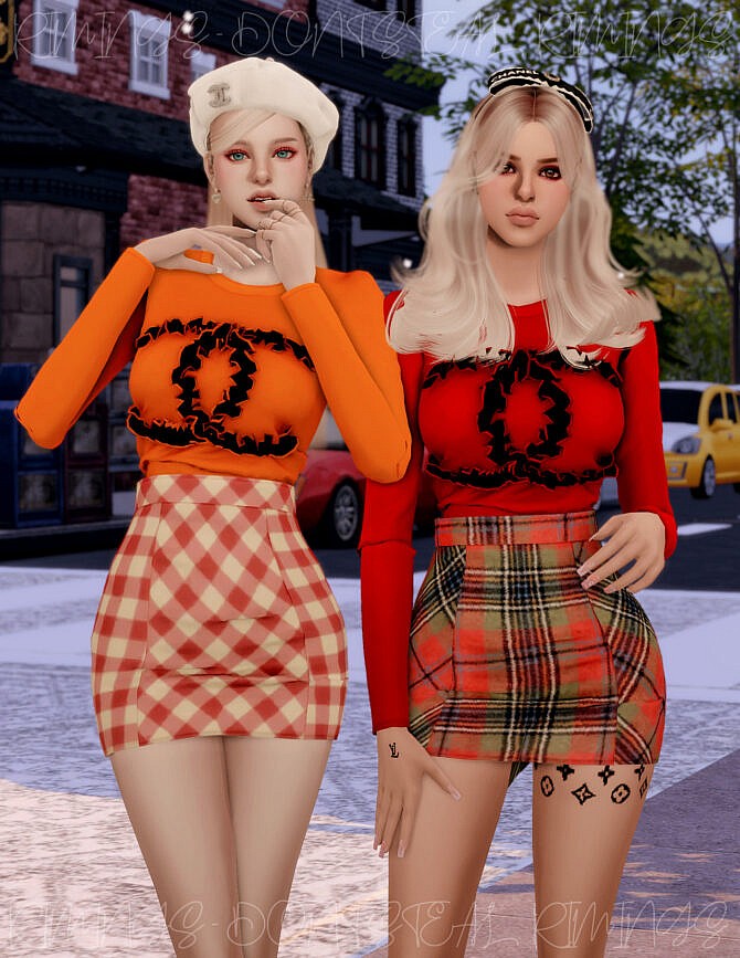 Frill Logo T-shirts & Check Short Skirt at RIMINGs