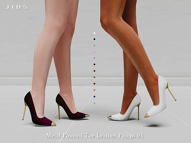 Metal Pointed Toe Leather Pumps 01 by Jius at TSR