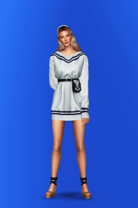 V-Neck Sweater Dress with Waist Bag at Gorilla