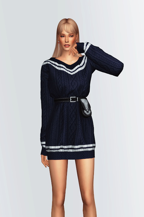 V-Neck Sweater Dress with Waist Bag at Gorilla