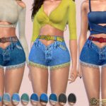 Crochet Lace-Trim Denim Shorts by Harmonia at TSR