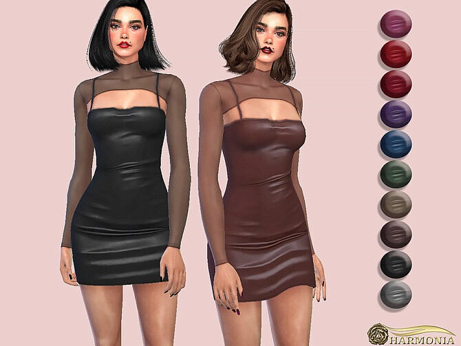 Mesh Layer Spaghetti Strap PU Bodycon Dress by Harmonia at TSR