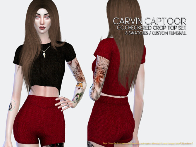 Checkered Crop Top Set by carvin captoor at TSR