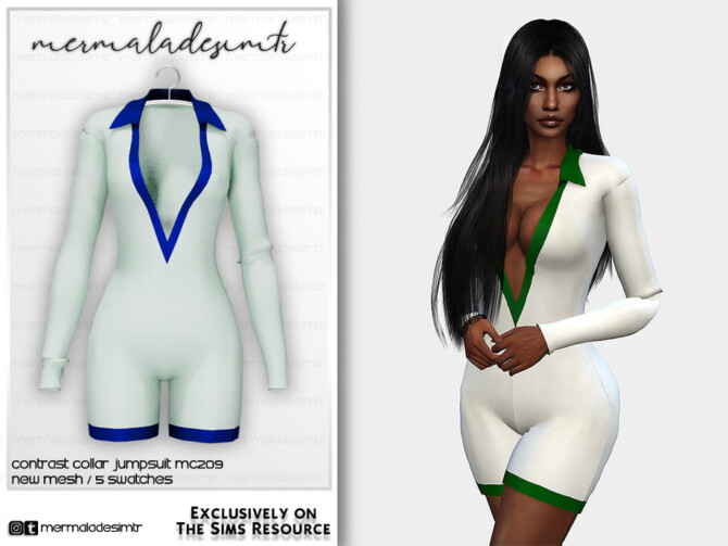 Contrast Collar Jumpsuit MC209 by mermaladesimtr at TSR