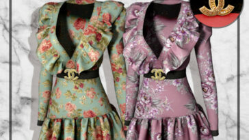 Deep V Neck Floral Frill Dress at RIMINGs