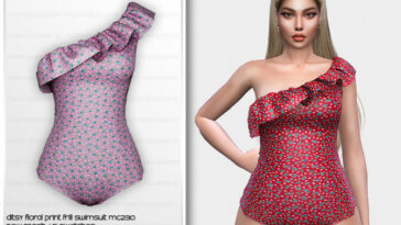Ditsy Floral Print Frill Swimsuit MC230 by mermaladesimtr at TSR