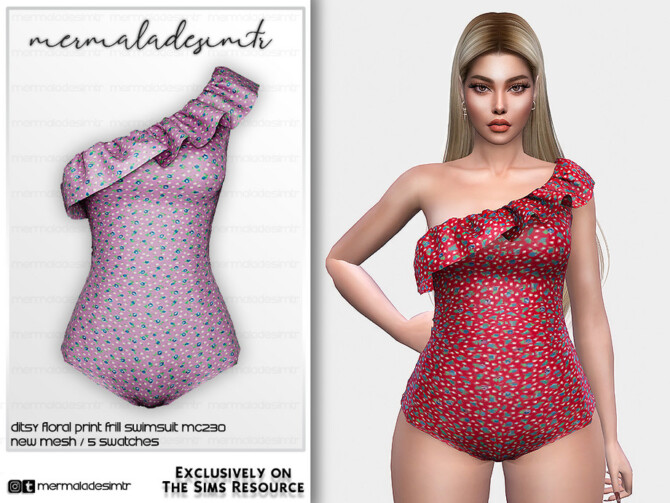 Ditsy Floral Print Frill Swimsuit MC230 by mermaladesimtr at TSR