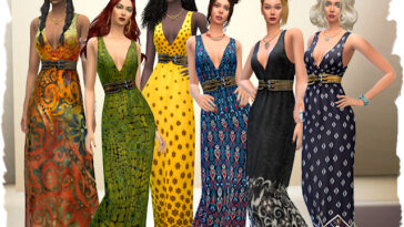 Popcorn long summer dress by Chalipo at All 4 Sims