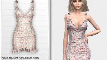 Ruffled Ditsy Floral Ruched Dress MC231 by mermaladesimtr at TSR