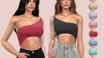 Slinky One Shoulder Crop Top by Harmonia at TSR