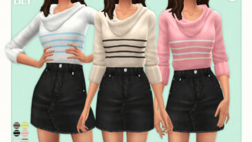 Striped Sweater & Denim Skirt by Black Lily at TSR