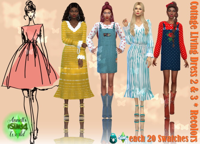 Cottage Living Dress 2 & 3 Recolors at Annett’s Sims 4 Welt