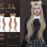 Long straight hair with buns (ELIANE) by S-Club at TSR