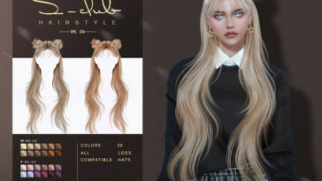 Long straight hair with buns (ELIANE) by S-Club at TSR