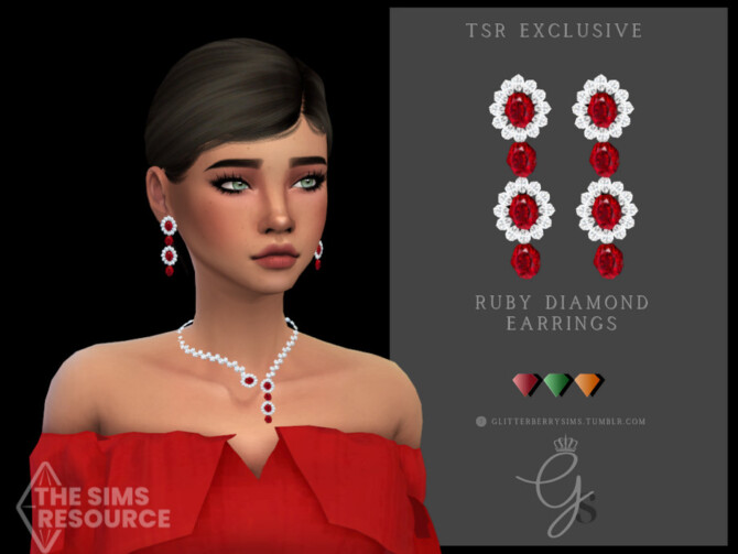 Ruby Diamond Earrings by Glitterberryfly at TSR