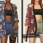 Satin kimono & pants + Bandeau crop top & skirt at LazyEyelids