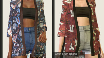 Satin kimono & pants + Bandeau crop top & skirt at LazyEyelids