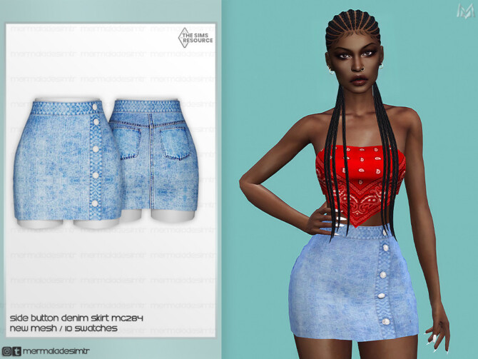 Side Button Denim Skirt MC284 by mermaladesimtr at TSR