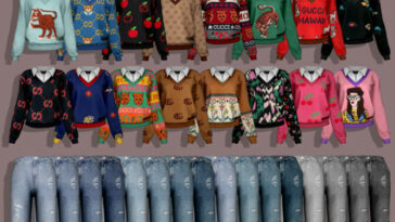 White shirt & Knit sweater & Vintage Straight Jeans at RIMINGs