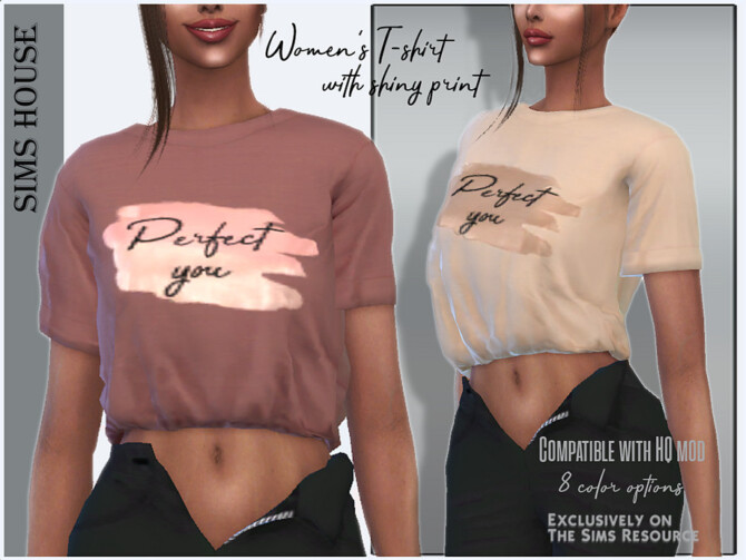 Women’s T-shirt with shiny print by Sims House at TSR
