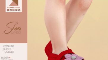 nitted baby shoes with flower N001 at REDHEADSIMS